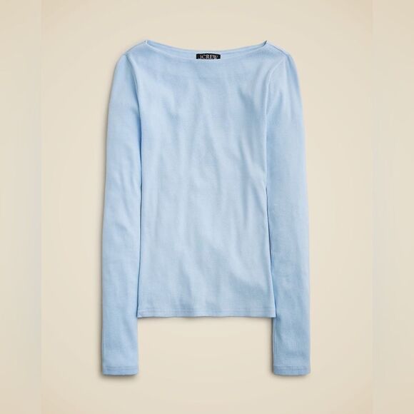 NWT J CREW Fine rib boatneck top in sky blue - Picture 3 of 7